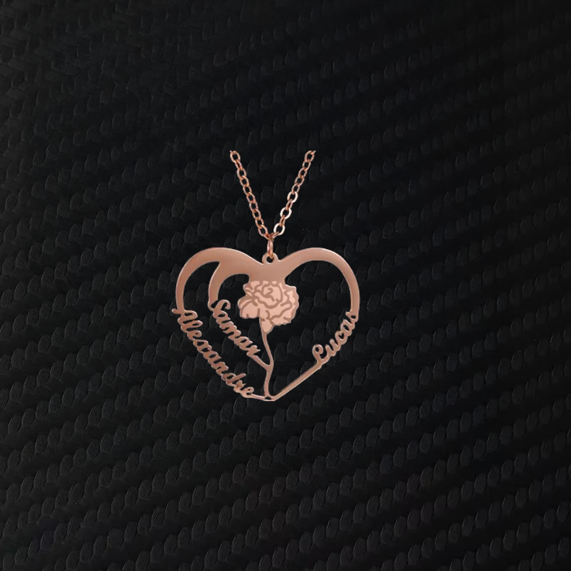 Collana Cuore con Fiori Incisi –  Nomi Personalizzati