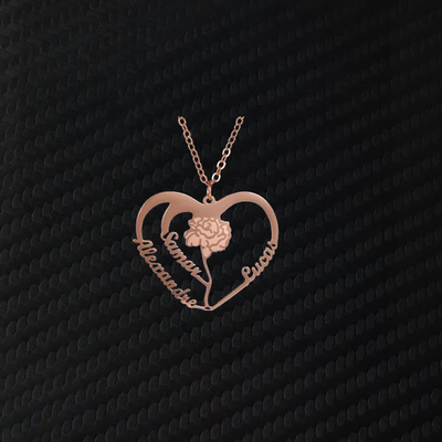 Collana Cuore con Fiori Incisi –  Nomi Personalizzati