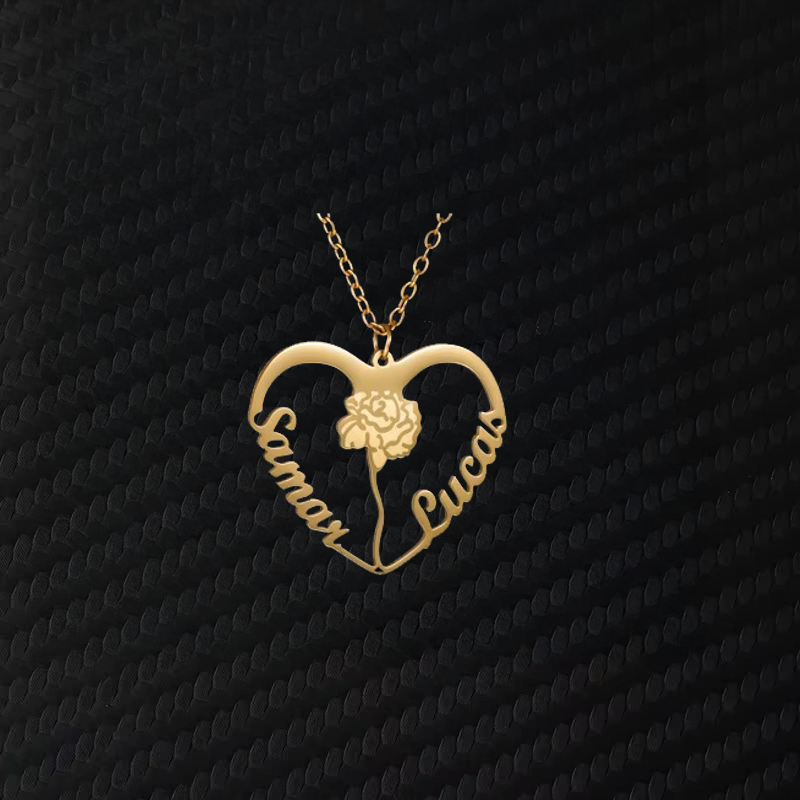Collana Cuore con Fiori Incisi –  Nomi Personalizzati