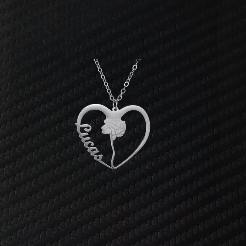 Collana Cuore con Fiori Incisi –  Nomi Personalizzati