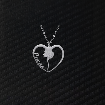 Collana Cuore con Fiori Incisi –  Nomi Personalizzati