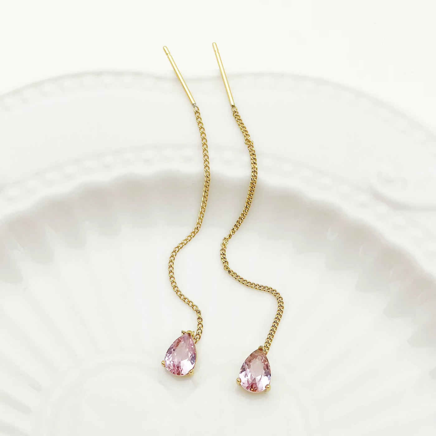 Orecchini a Bottone con Ciondoli Zircone – Placcati Oro 14K