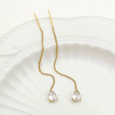Orecchini a Bottone con Ciondoli Zircone – Placcati Oro 14K