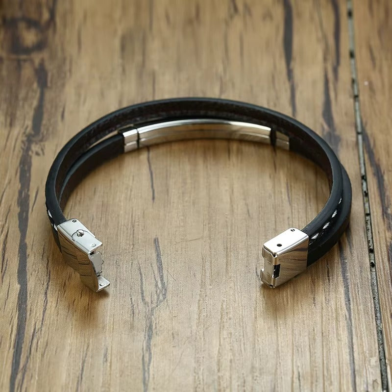 Bracciale in Pelle con Barra in Acciaio – Unisex