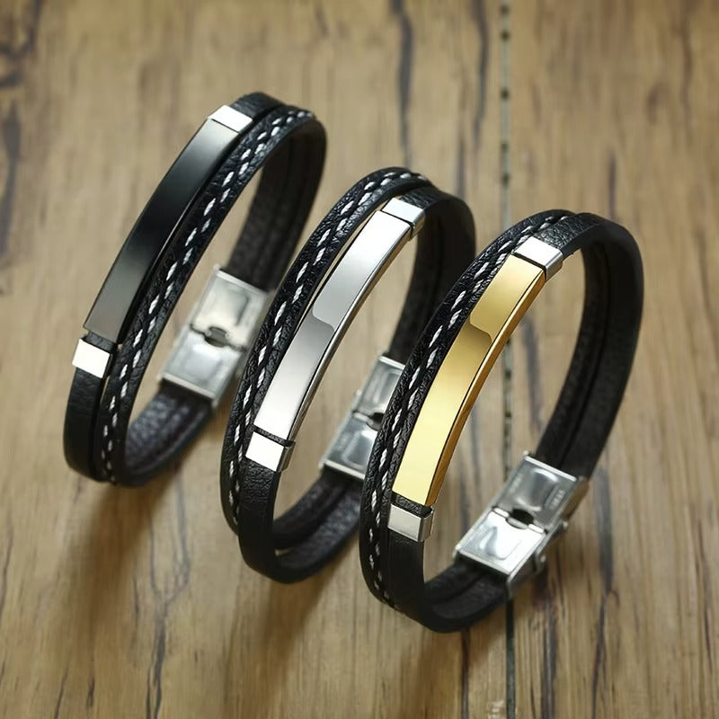 Bracciale in Pelle con Barra in Acciaio – Unisex