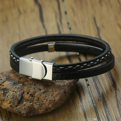 Bracciale in Pelle con Barra in Acciaio – Unisex