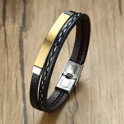 Bracciale in Pelle con Barra in Acciaio – Unisex