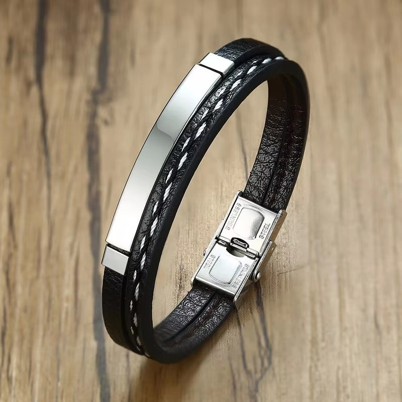Bracciale in Pelle con Barra in Acciaio – Unisex