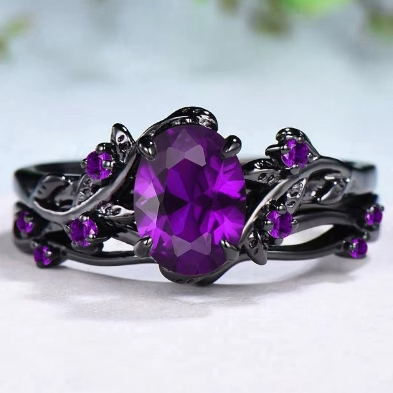 Anello Retrò Viola con Rosa Nera/Croce