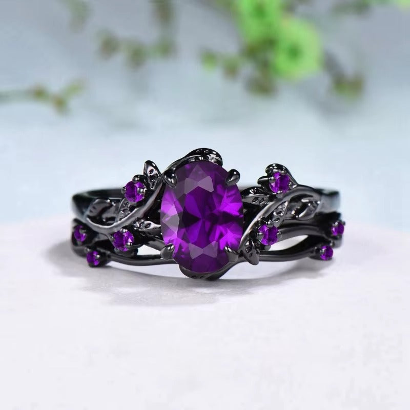 Anello Retrò Viola con Rosa Nera/Croce