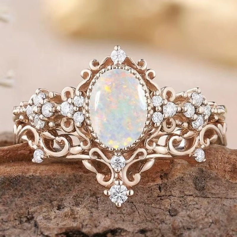 Anello Donna Intarsio Opale Oro Rosa – Eleganza Geometrica