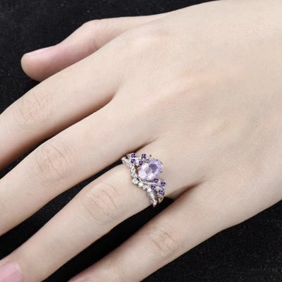 Anello Foglie Viola con Zirconi – Eleganza Moderna