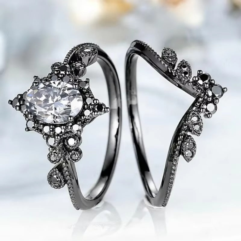 Anello Nero Intarsiato con Zirconi Preziosi