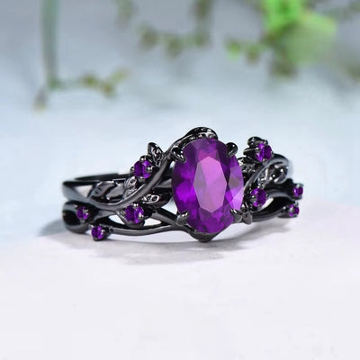 Anello Retrò Viola con Rosa Nera/Croce