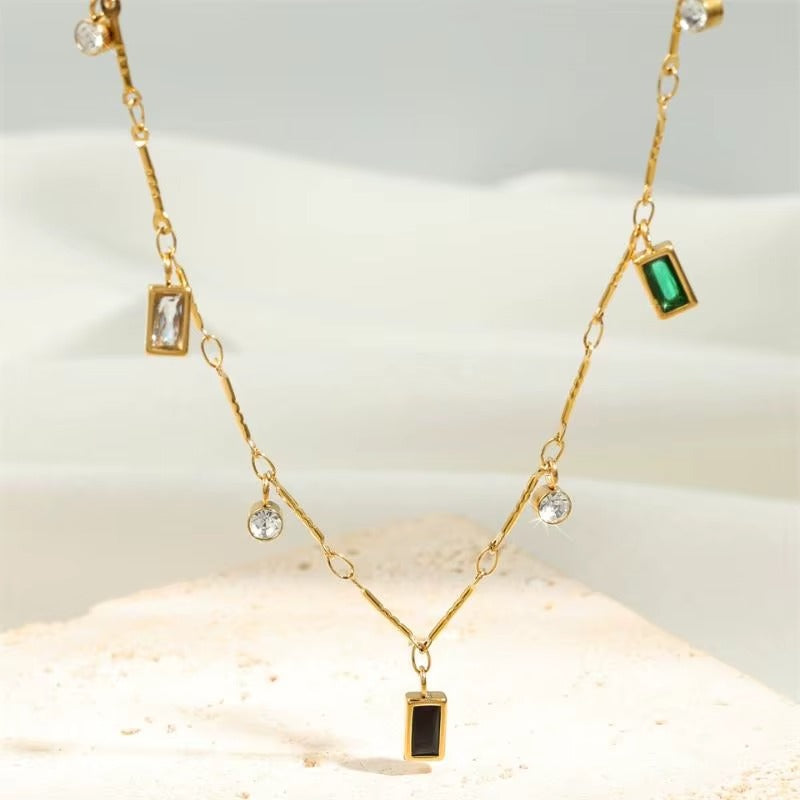 Gioiello 3-in-1 in Acciaio 316L Placcato Oro 18K con Zirconi – Bracciale, Collana e Cavigliera