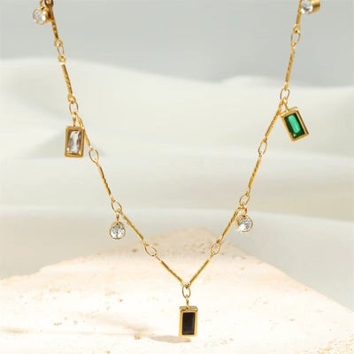 Gioiello 3-in-1 in Acciaio 316L Placcato Oro 18K con Zirconi – Bracciale, Collana e Cavigliera
