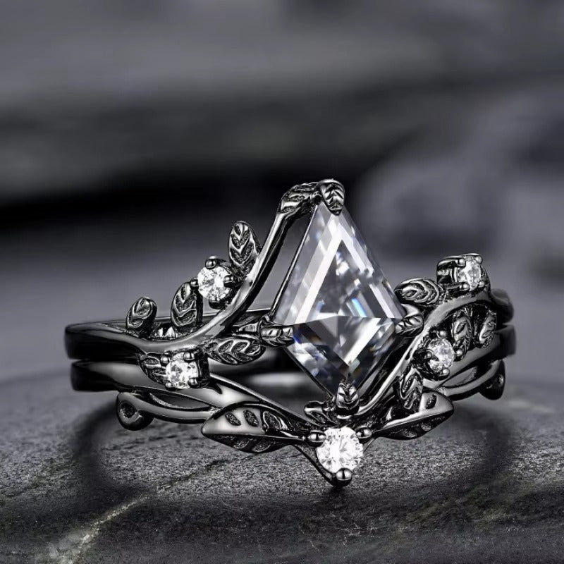 Anello Nero con Zirconi Geometrici