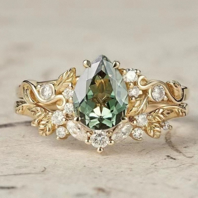 Anello Fiore di Zirconi Verdi – Stile Europeo