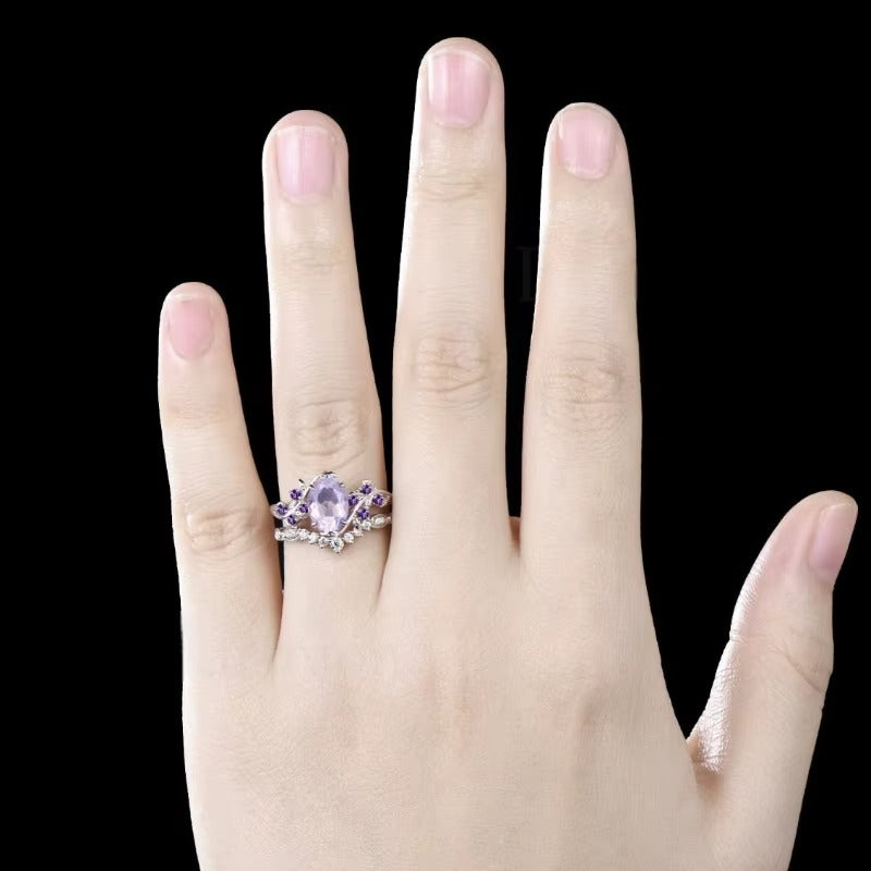 Anello Foglie Viola con Zirconi – Eleganza Moderna