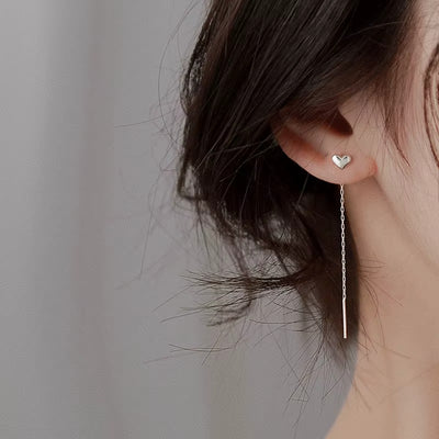 Orecchini Cuore con Nappa Lunga in Argento 925