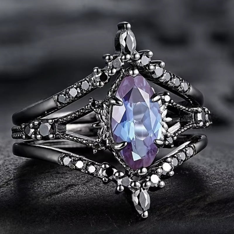 Anello Triplo Europa-America con Zirconi Neri