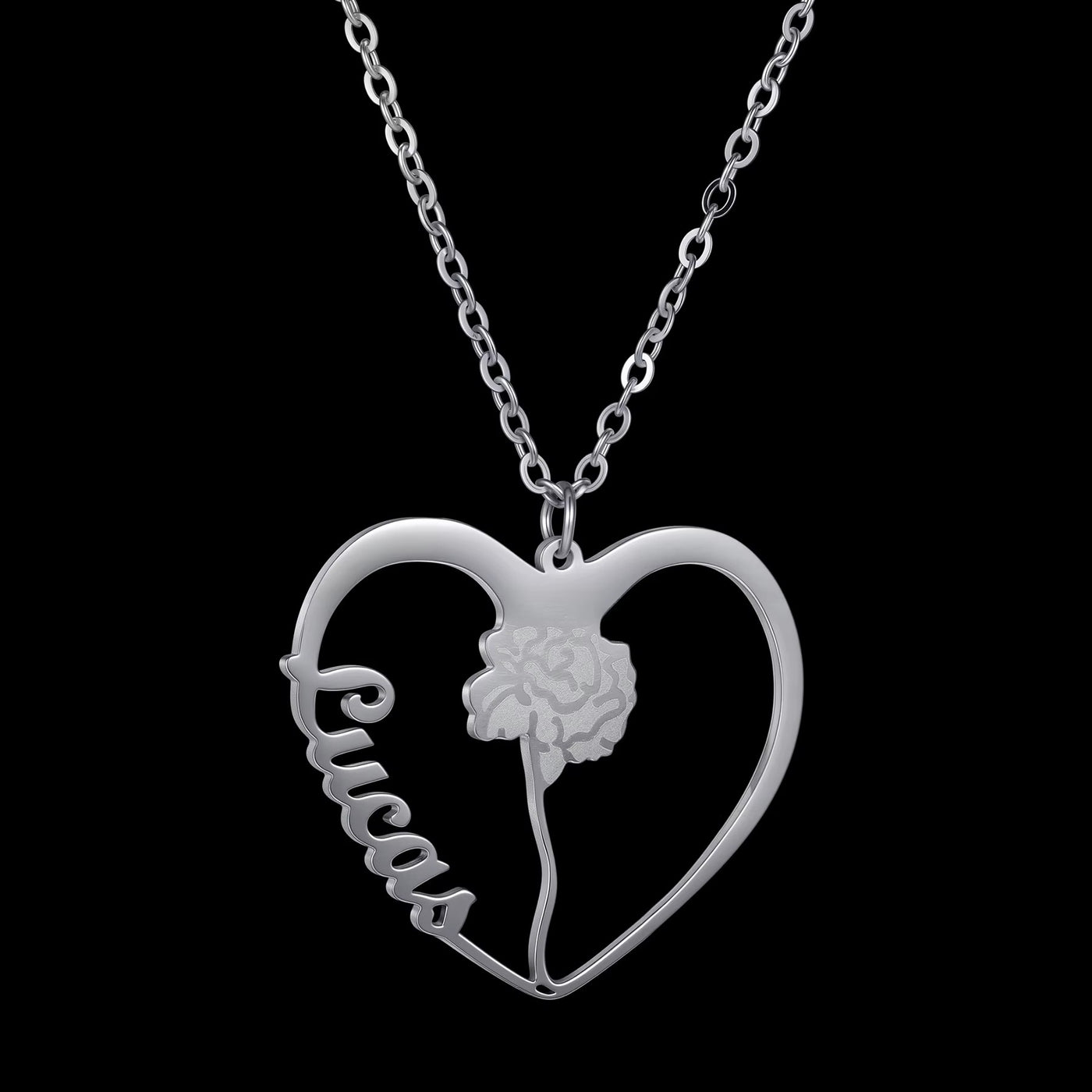 Collana Cuore con Fiori Incisi –  Nomi Personalizzati