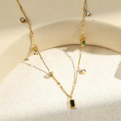 Gioiello 3-in-1 in Acciaio 316L Placcato Oro 18K con Zirconi – Bracciale, Collana e Cavigliera