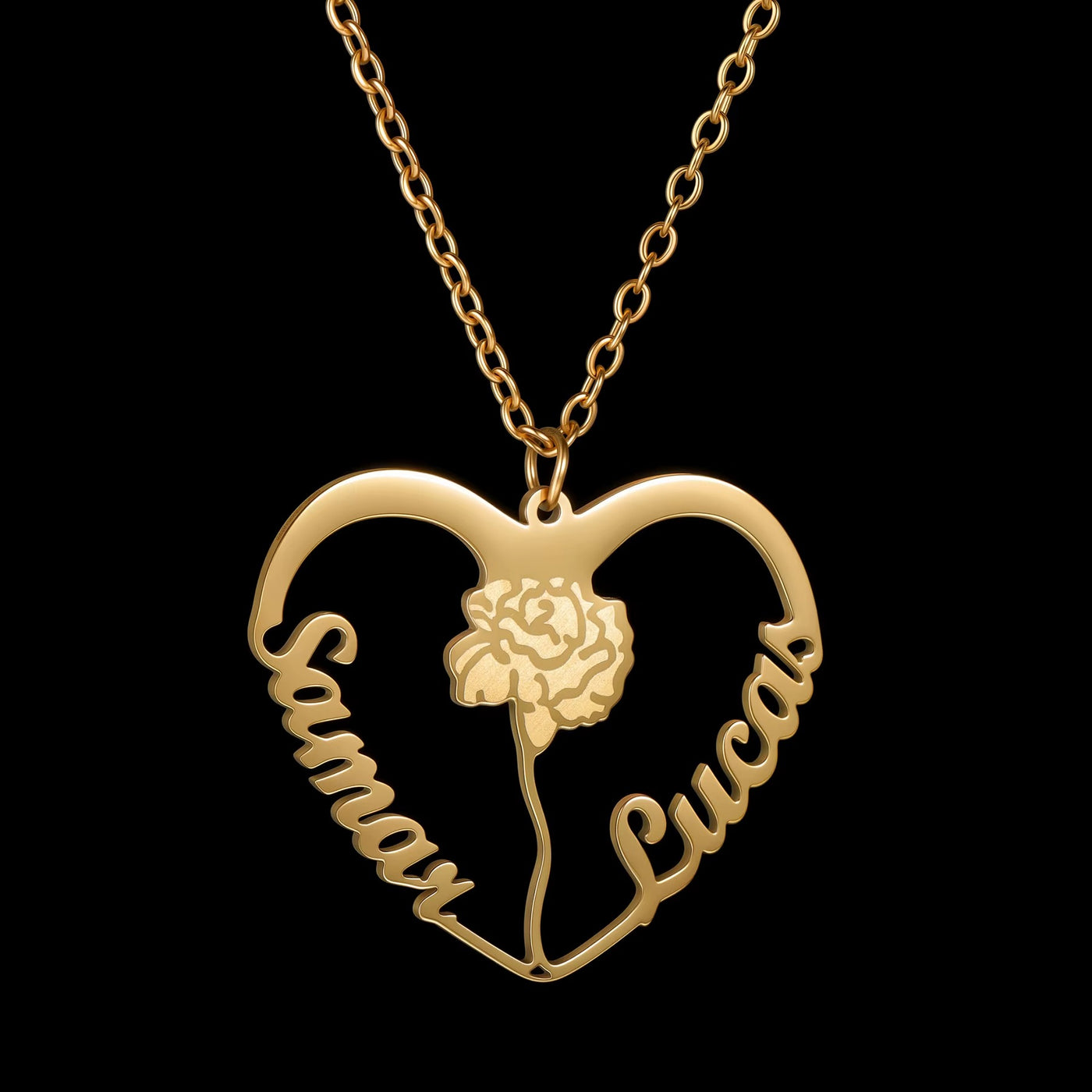 Collana Cuore con Fiori Incisi –  Nomi Personalizzati
