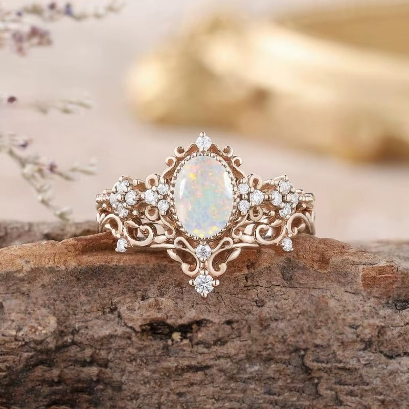 Anello Donna Intarsio Opale Oro Rosa – Eleganza Geometrica