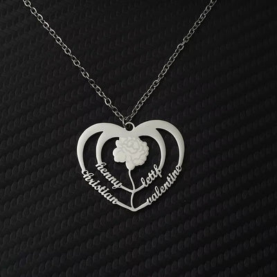 Collana Cuore con Fiori Incisi –  Nomi Personalizzati