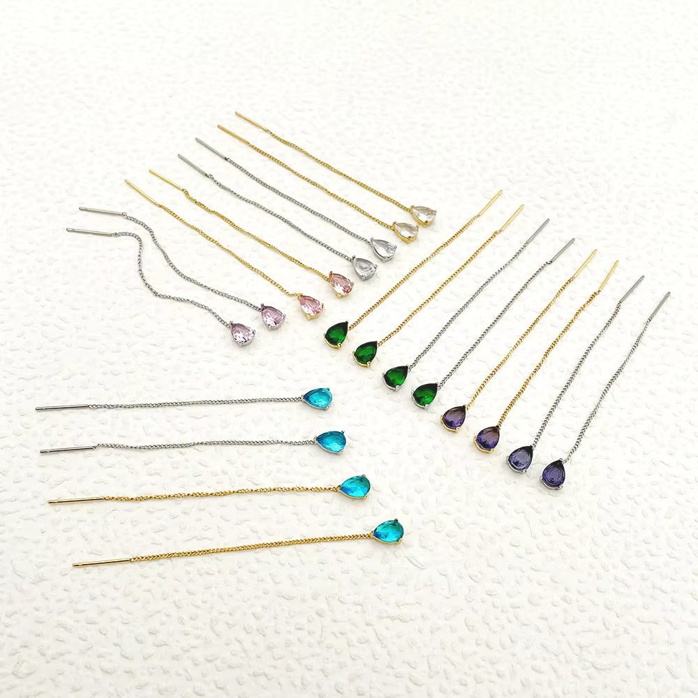 Orecchini a Bottone con Ciondoli Zircone – Placcati Oro 14K