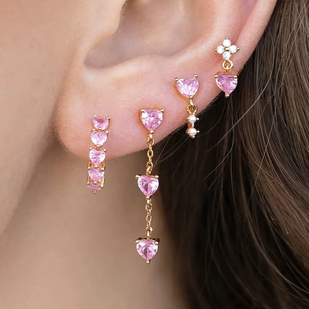 Orecchini Pendenti Cuore Y2K – Zirconi Rosa