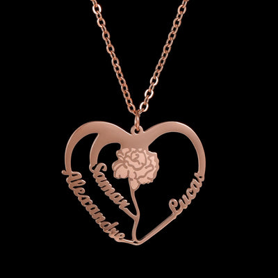 Collana Cuore con Fiori Incisi –  Nomi Personalizzati
