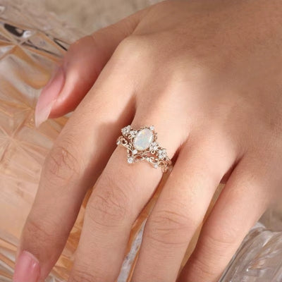 Anello Donna Intarsio Opale Oro Rosa – Eleganza Geometrica