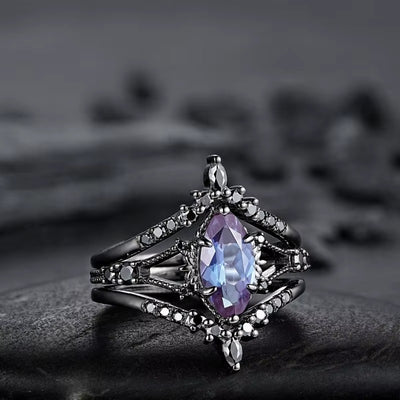 Anello Triplo Europa-America con Zirconi Neri