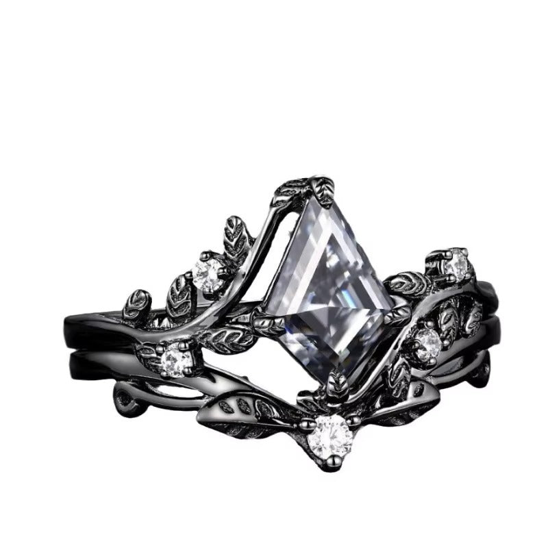 Anello Nero con Zirconi Geometrici