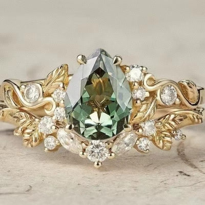 Anello Fiore di Zirconi Verdi – Stile Europeo