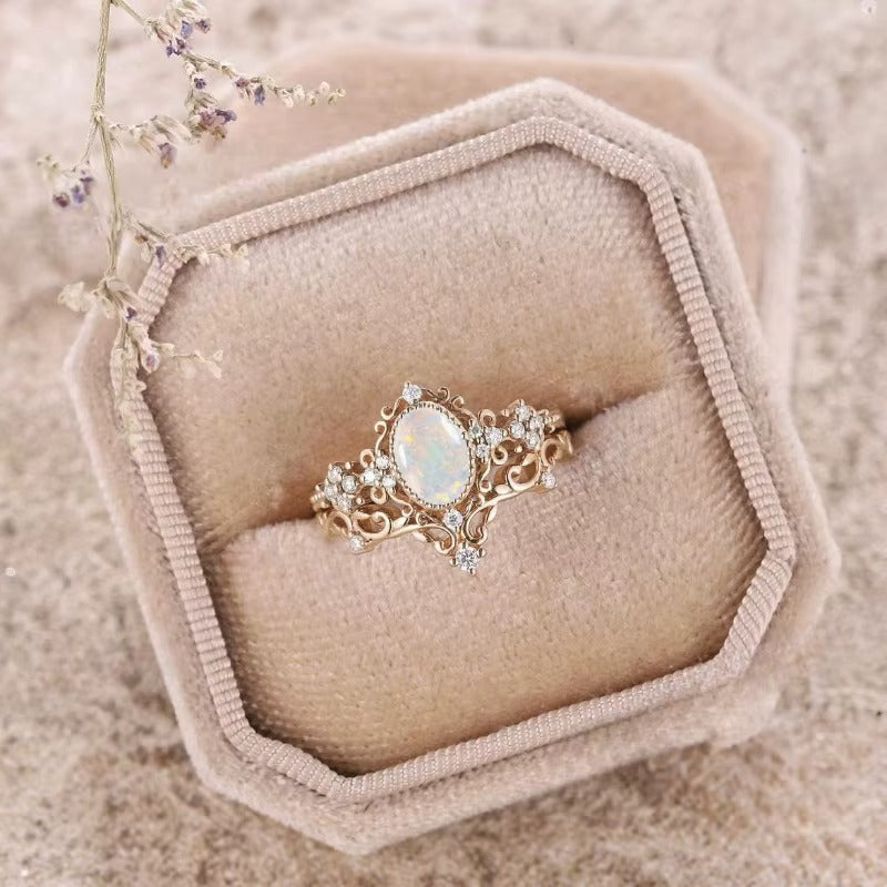 Anello Donna Intarsio Opale Oro Rosa – Eleganza Geometrica