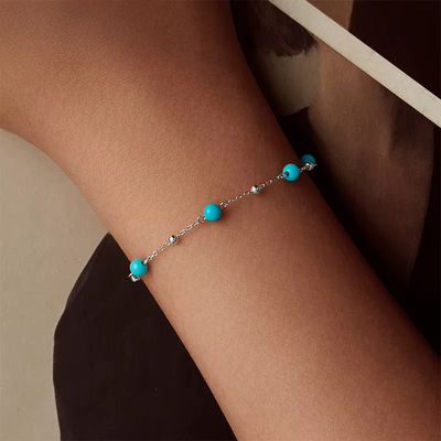 Bracciale in Argento 925 con Turchese e Maglia Fine