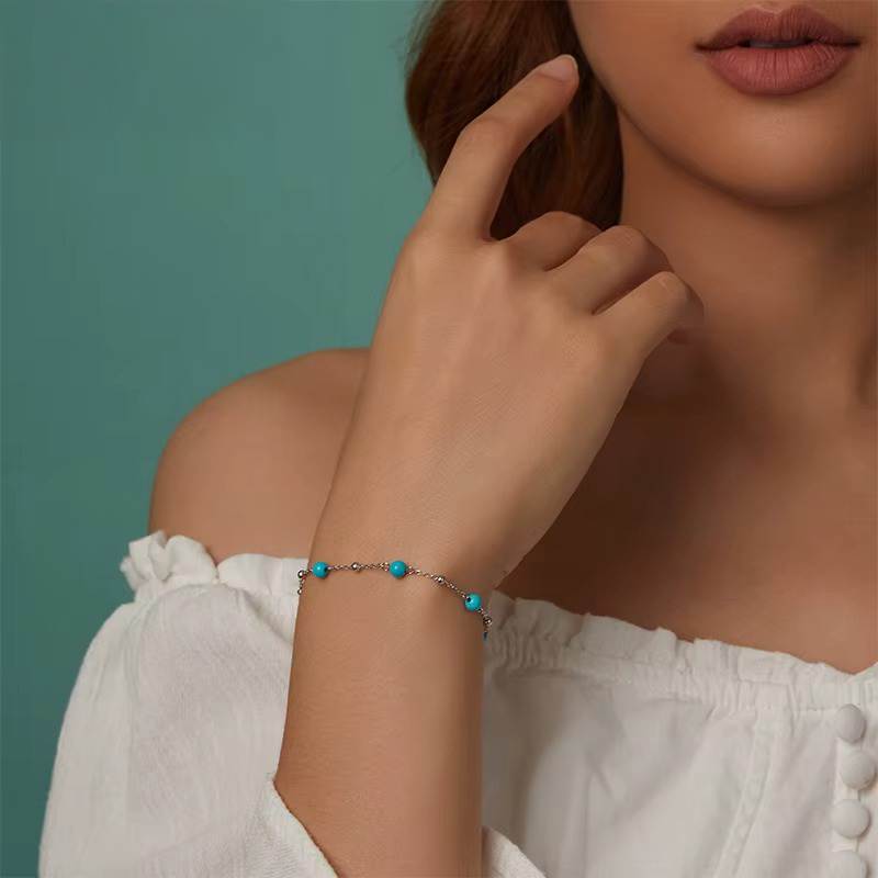Bracciale in Argento 925 con Turchese e Maglia Fine