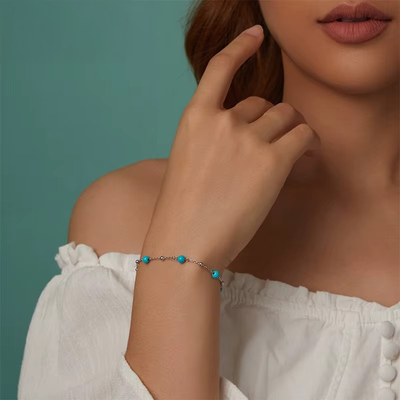 Bracciale in Argento 925 con Turchese e Maglia Fine