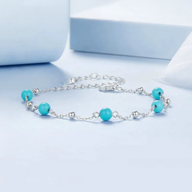 Bracciale in Argento 925 con Turchese e Maglia Fine