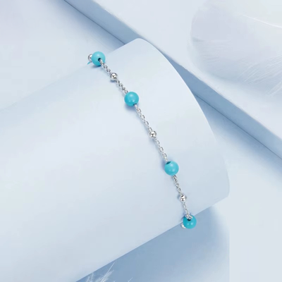 Bracciale in Argento 925 con Turchese e Maglia Fine