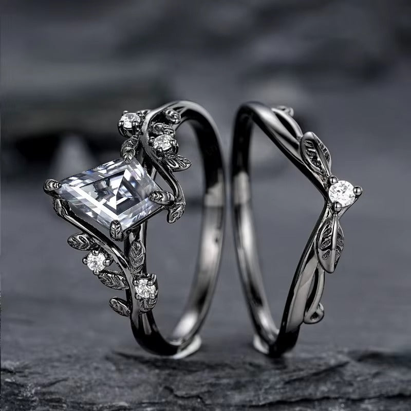 Anello Nero con Zirconi Geometrici