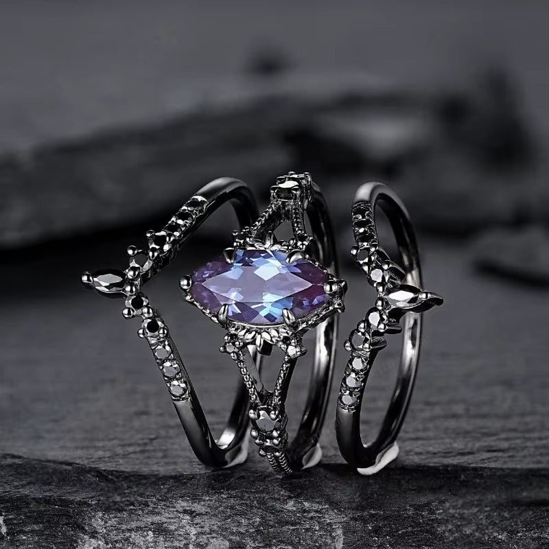 Anello Triplo Europa-America con Zirconi Neri