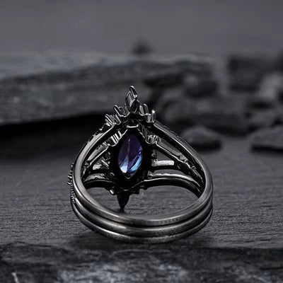 Anello Triplo Europa-America con Zirconi Neri
