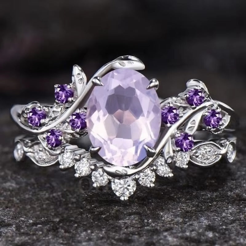 Anello Foglie Viola con Zirconi – Eleganza Moderna