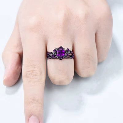 Anello Retrò Viola con Rosa Nera/Croce