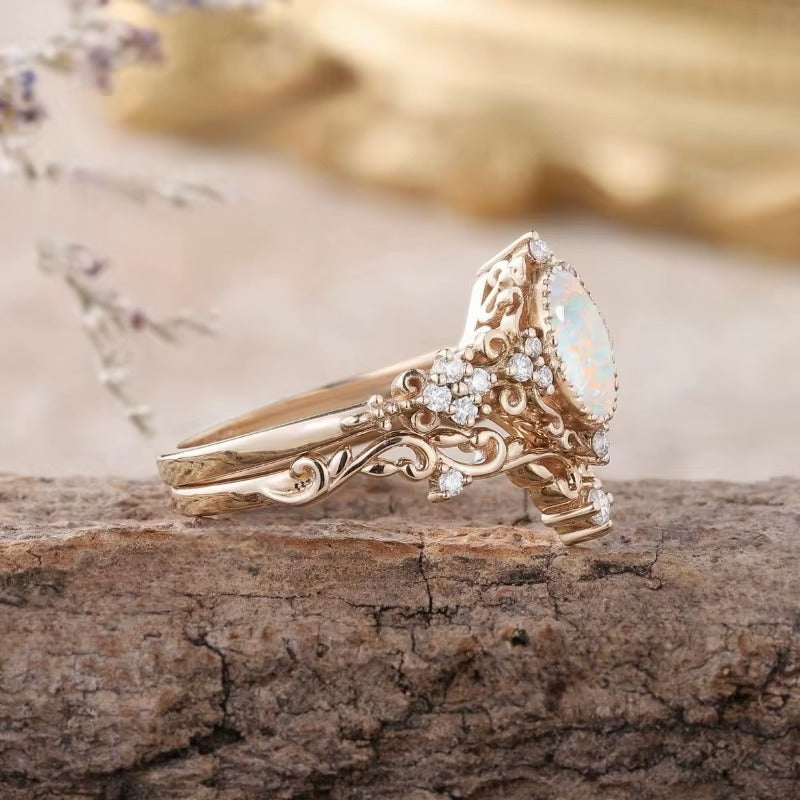 Anello Donna Intarsio Opale Oro Rosa – Eleganza Geometrica