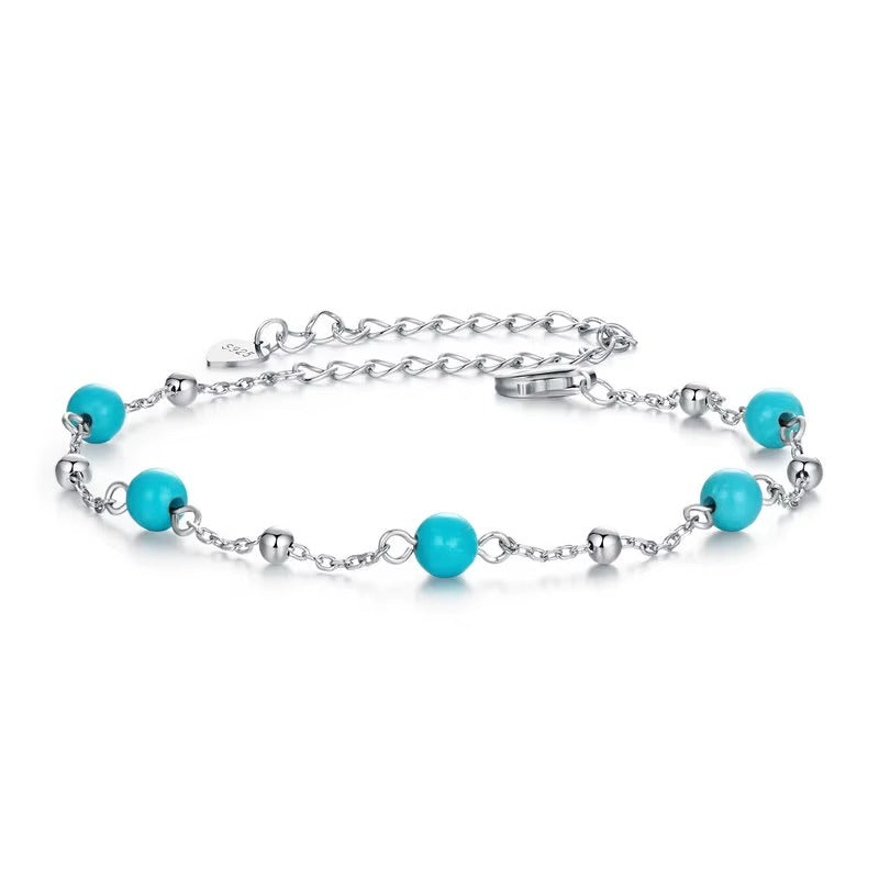 Bracciale in Argento 925 con Turchese e Maglia Fine